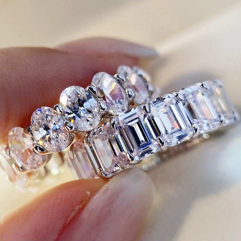 10.0 & 5.0 Carat Simulated Diamond Wedding Band Set in White Gold Plated Silver
