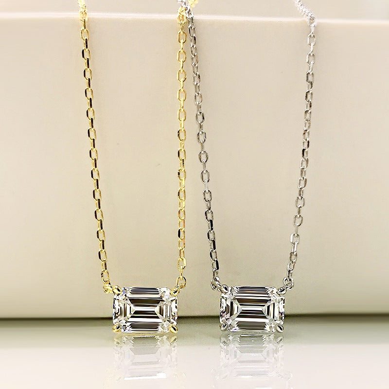 Elegant Emerald Cut Simulated Diamond Necklace in Gold