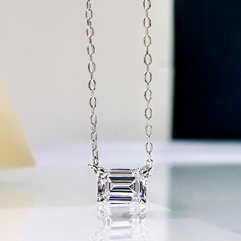 Elegant Emerald Cut Simulated Diamond Necklace in Gold