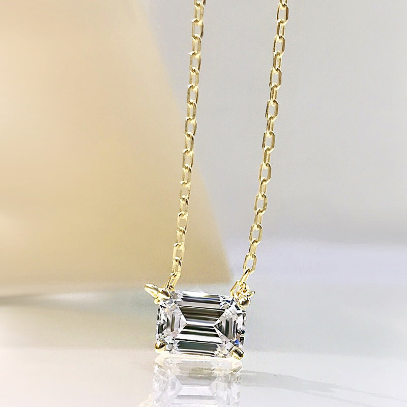 Elegant Emerald Cut Simulated Diamond Necklace in Gold