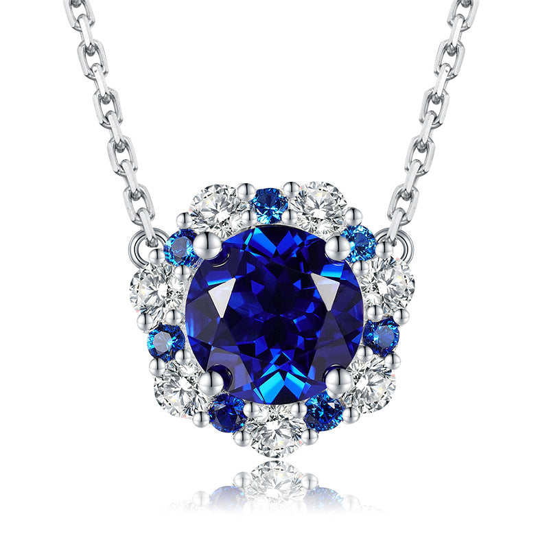 Elegant Blue Sapphire Simulated Diamond Necklace in 18K White Gold