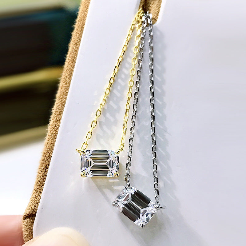 Elegant Emerald Cut Simulated Diamond Necklace in Gold