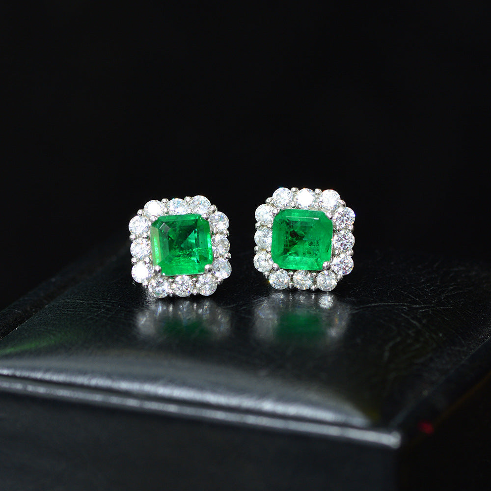 Princess Cut Emerald Green Earrings with Simulated Diamonds