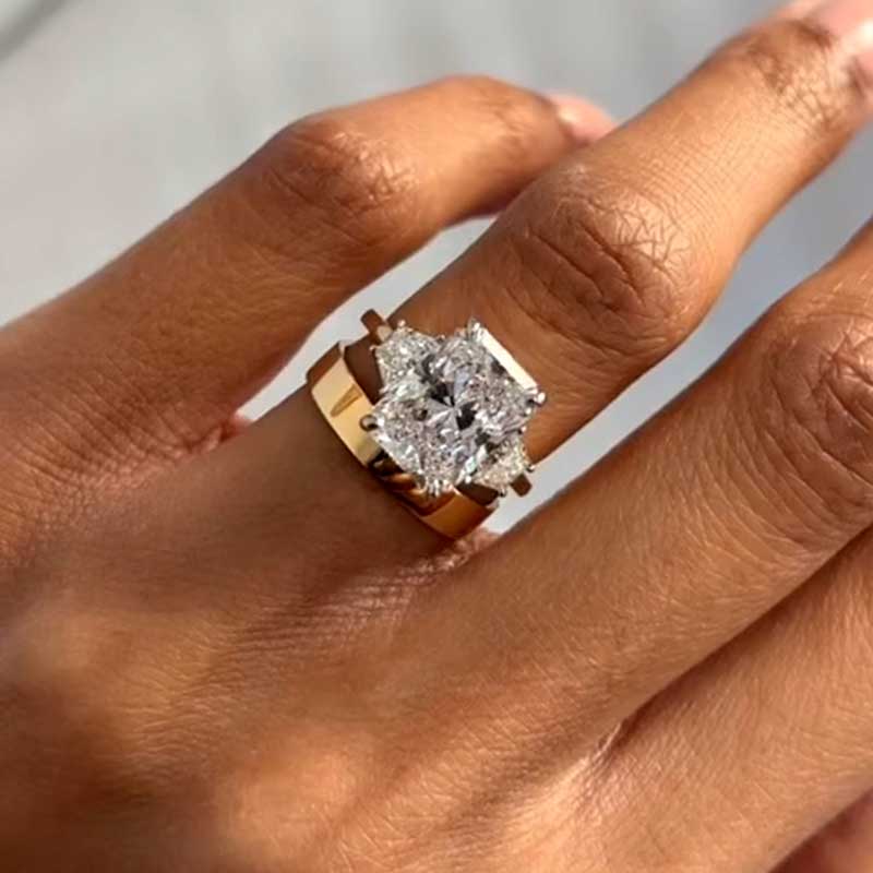 4.5Ct Radiant Cut Wedding Set - Two-Tone 925 Silver (White/Yellow Gold)