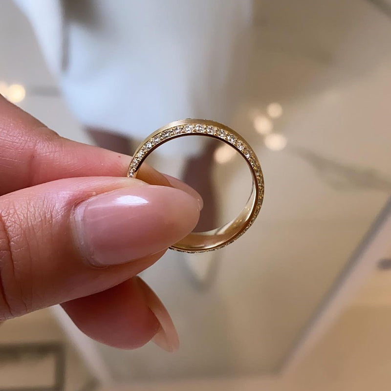 Yellow Gold Diamond Wedding Band - 925 Sterling Silver