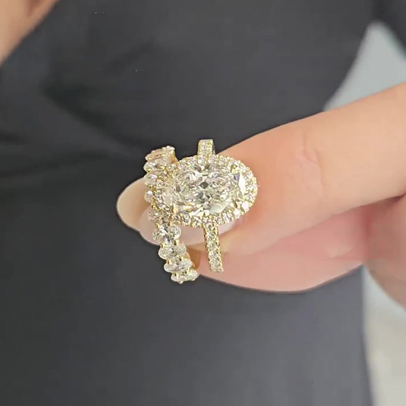 4 Carat Oval Cut Halo Engagement Ring White Gold Plated