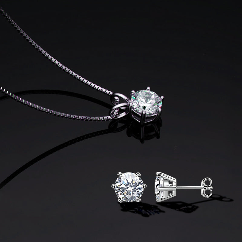 Timeless 925 Sterling Silver Jewelry Set with Round-Cut Moissanite