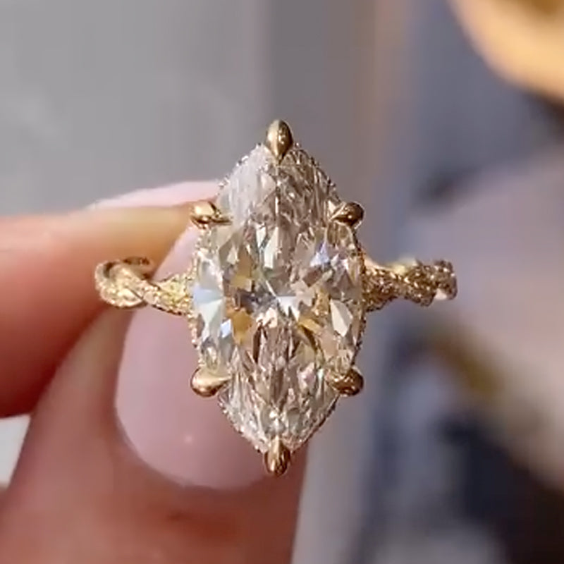4Ct Marquise Cut Diamond Ring with Hidden Halo 925 Silver