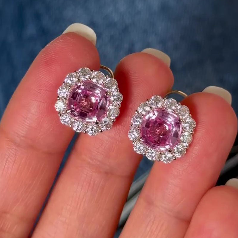 Luxurious Pink Cushion-Cut Simulated Diamond Earrings