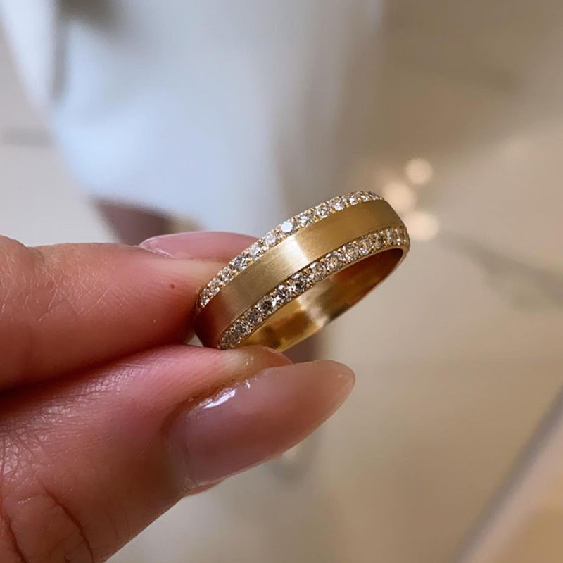 Yellow Gold Diamond Wedding Band - 925 Sterling Silver