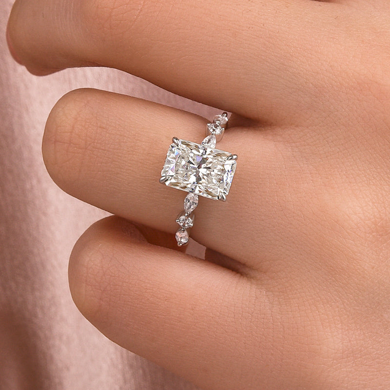 3.5CT Radiant Cut Moissanite Engagement Ring – 925 Silver 18K White Gold