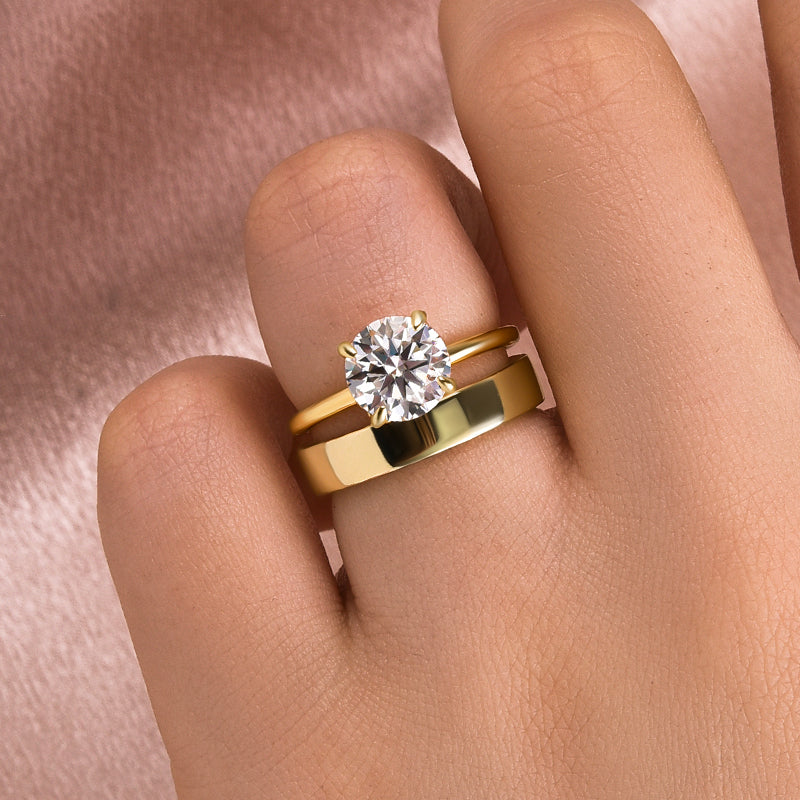 2.0CT Round Cut Moissanite Wedding Ring Set – 925 Silver 18K Yellow Gold