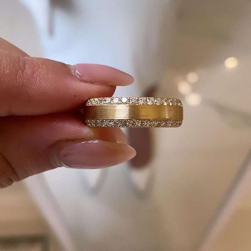Yellow Gold Diamond Wedding Band - 925 Sterling Silver
