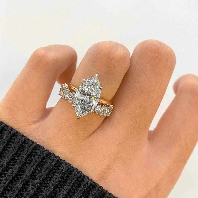 4ct Marquise Sona Diamond Ring | Gold Plated | Aurogem