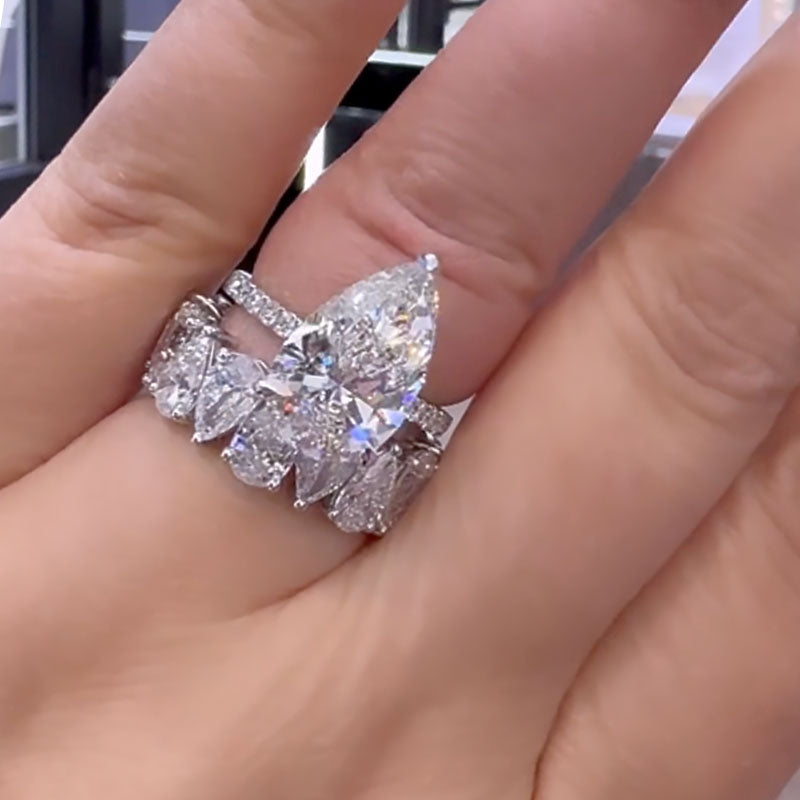 5Ct Pear Cut Wedding Set - Sterling Silver White Gold Plated