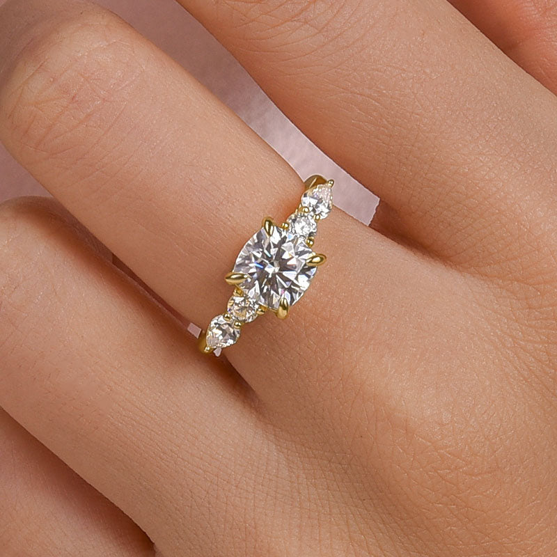 2.0Ct Cushion Cut Moissanite & White Sapphire Ring - 925 Silver Yellow Gold