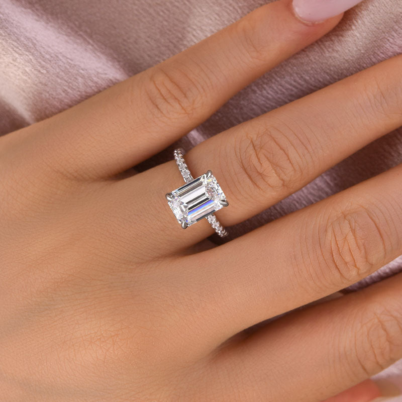 3.5Ct Emerald Cut Moissanite Ring – 925 Silver, White/Yellow Gold Plated