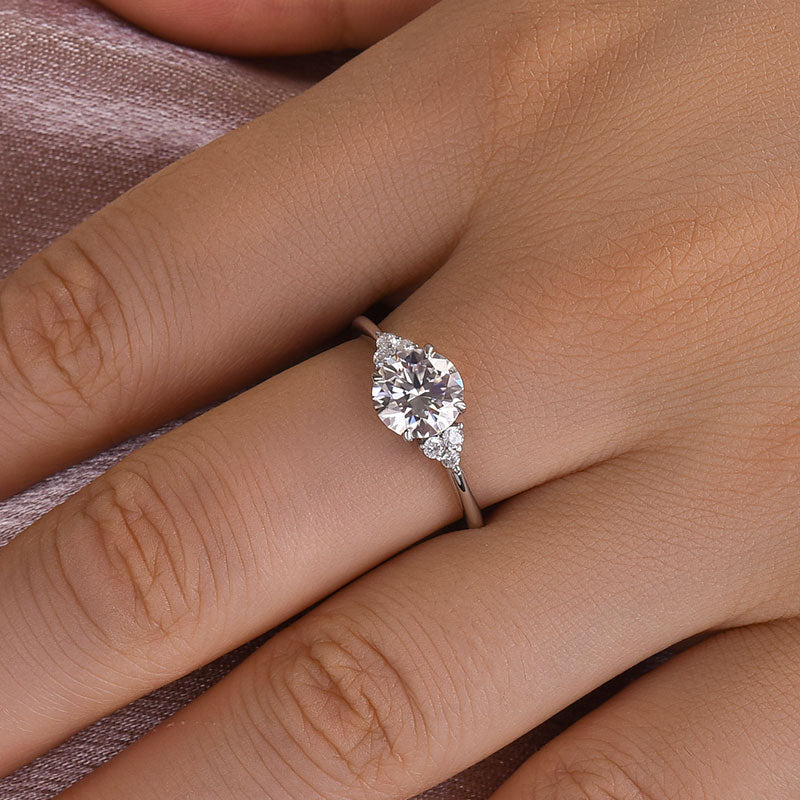 1.2Ct 4-Prong Moissanite Ring - 7mm White Gold w/Diamonds