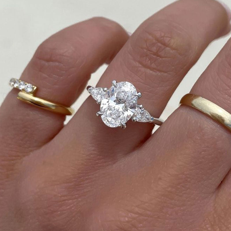 4.0 Carat Oval-Cut Simulated Diamond Three-Stone Engagement Ring