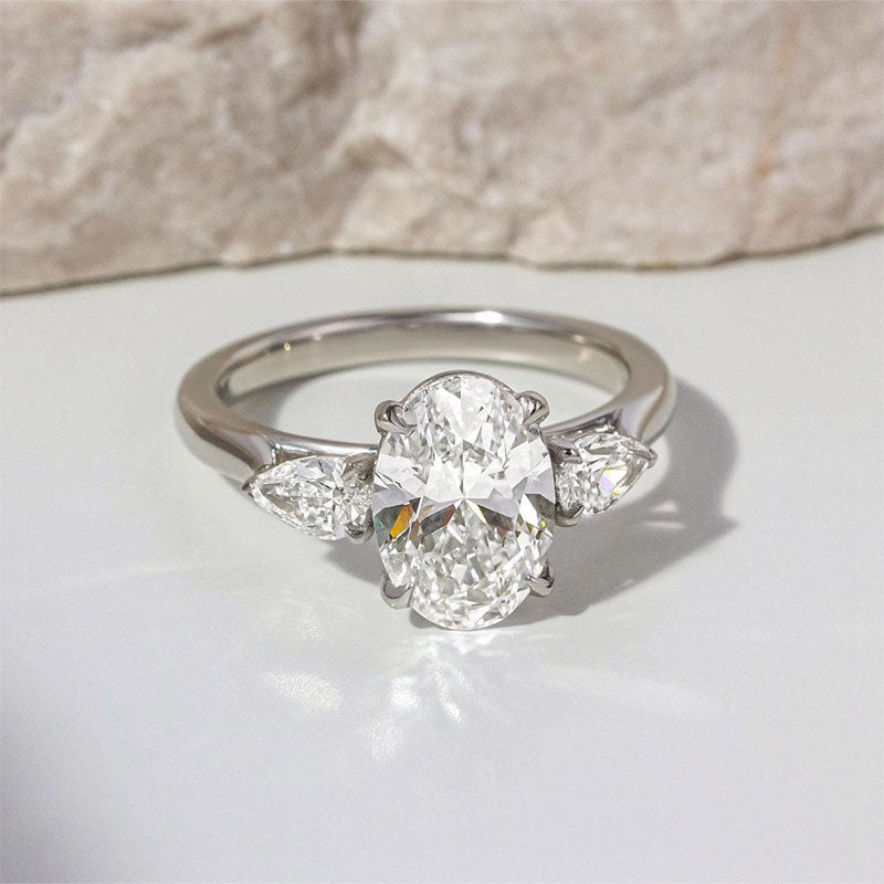 4.0 Carat Oval-Cut Simulated Diamond Three-Stone Engagement Ring