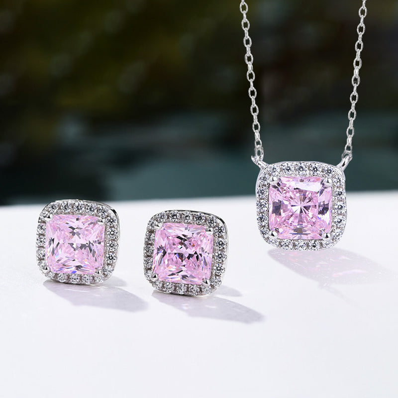 Romantic 925 Sterling Silver Jewelry Set with Pink Sapphire & Simulated Diamonds