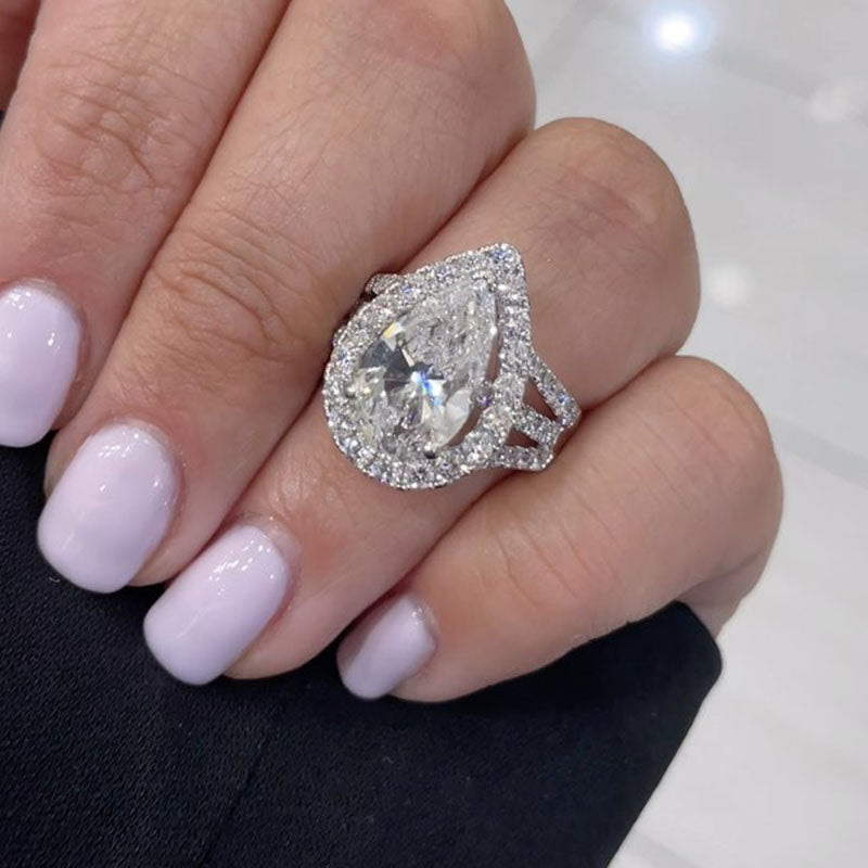 4.5 Carat Pear-Cut Simulated Diamond Vintage Halo Engagement Ring