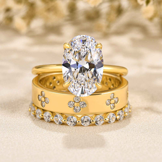 3.5Ct Oval Simulated Diamond Wedding Set, Yellow Gold Plated Sterling Silver