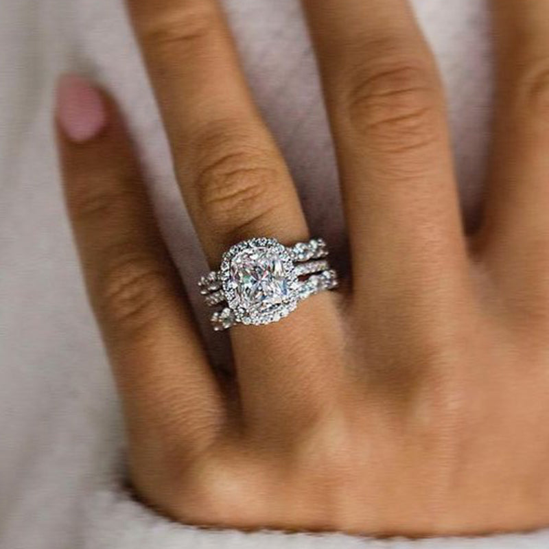 Gorgeous 4Ct Cushion Halo Wedding Set - Sterling Silver White Gold