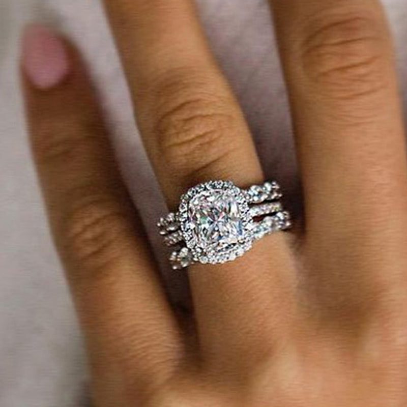 Gorgeous 4Ct Cushion Halo Wedding Set - Sterling Silver White Gold