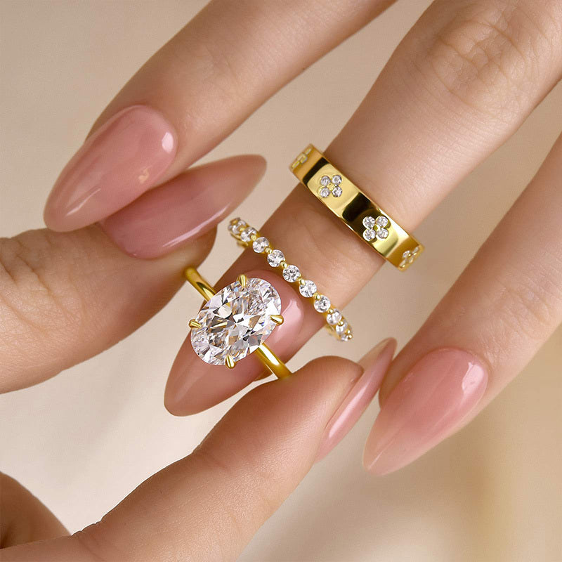 3.5Ct Oval Simulated Diamond Wedding Set, Yellow Gold Plated Sterling Silver