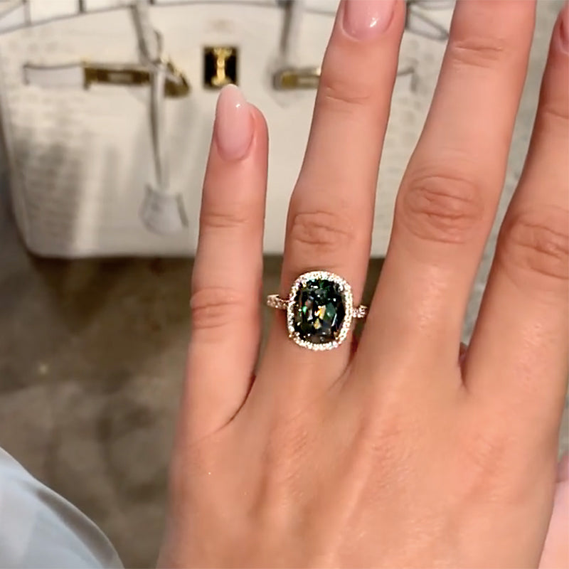 4.0Ct Cushion Cut Alexandrite Halo Ring
