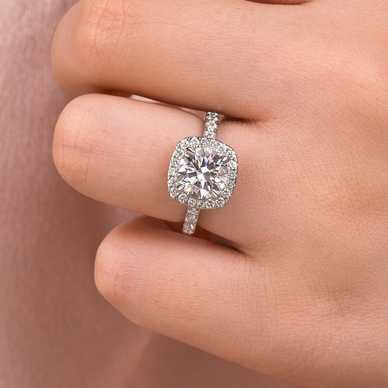 White Gold Plated Moissanite Ring - 2ct Round Center with Side Stones