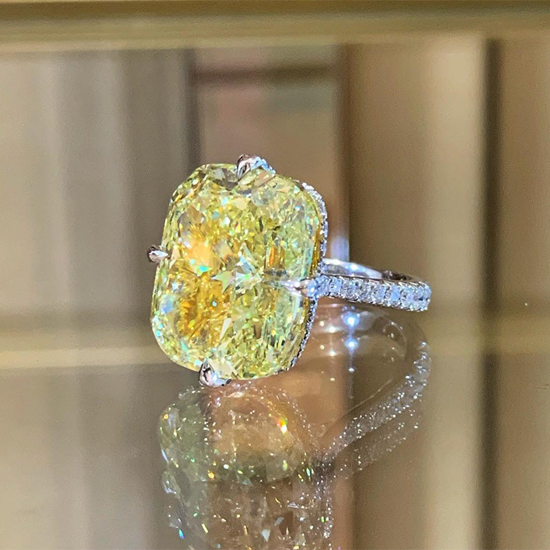 6ct Yellow Sapphire Cushion Cut Statement Ring