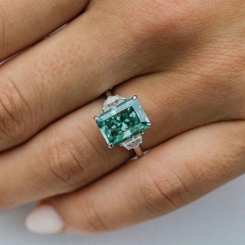 5.0Ct Radiant Cut Paraiba Tourmaline Three-Stone Ring