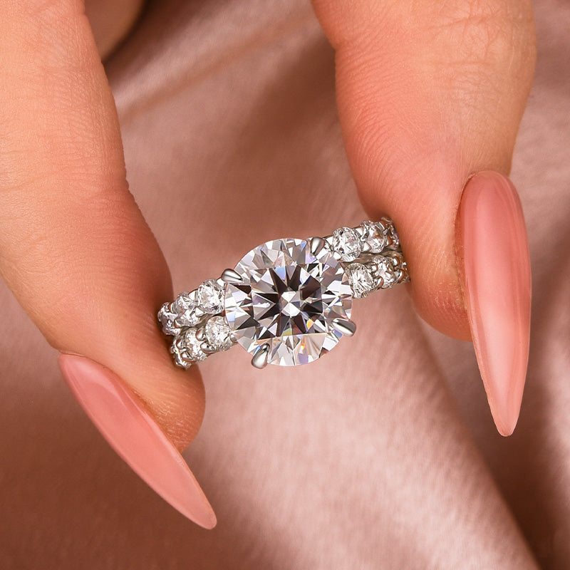 4.0Ct Round Moissanite Bridal Set - 18K White Gold Plated 925 Silver