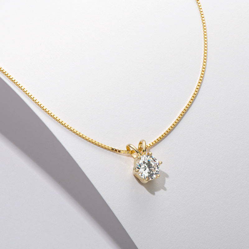 Moissanite 1.0 Carat Yellow Gold Round Cut Pendant Necklace