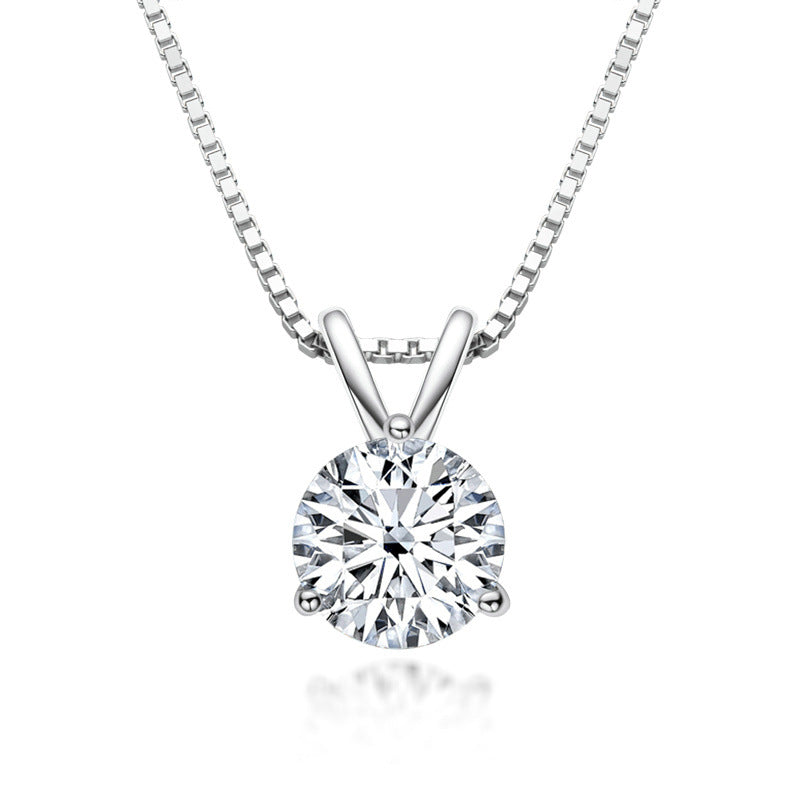 Moissanite Lovely 3 Prong White Gold Round Cut Pendant Necklace