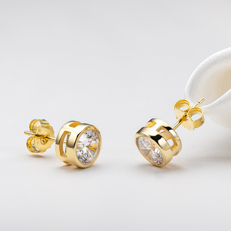 Round Cut Moissanite Earrings in Sterling Silver with Yellow Gold