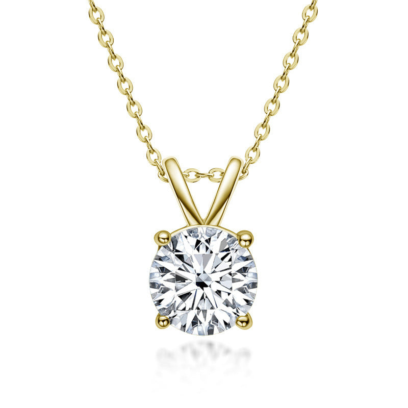 Moissanite Lovely 4 Prong Yellow Gold Round Cut Pendant Necklace