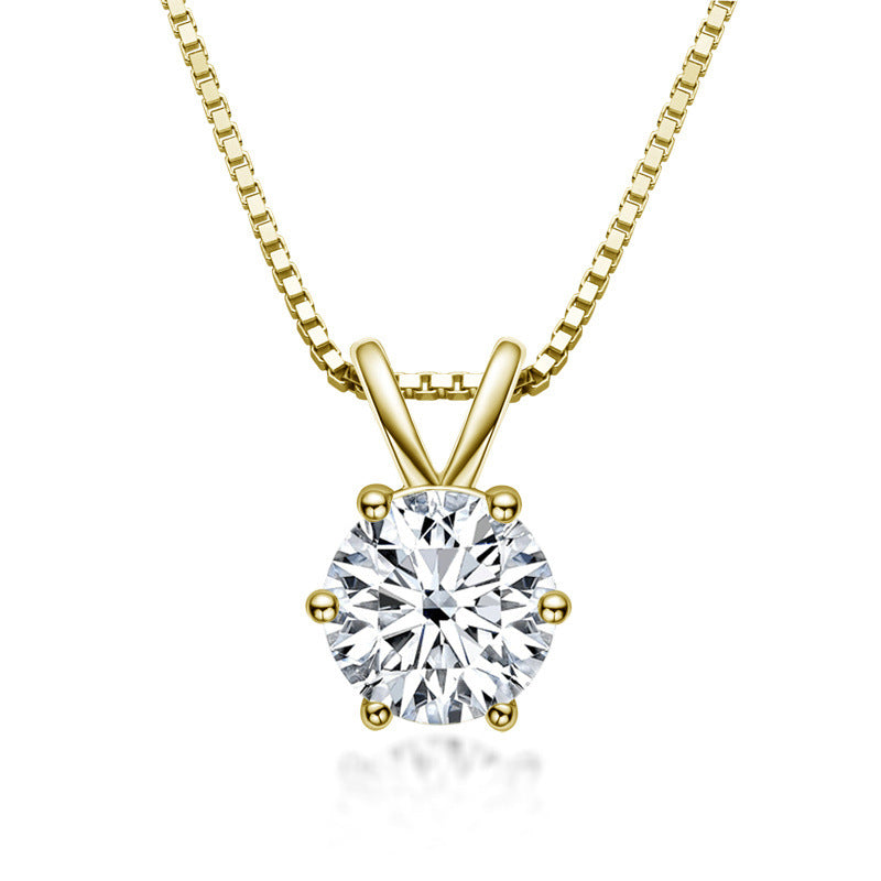 Moissanite 1.0 Carat Yellow Gold Round Cut Pendant Necklace