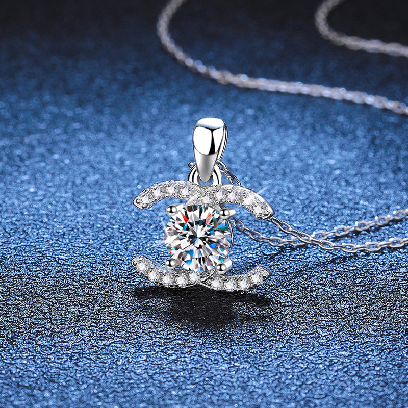 Classic Chanel-Style 1ct D Color Moissanite Sterling Silver Necklace Timeless Elegance