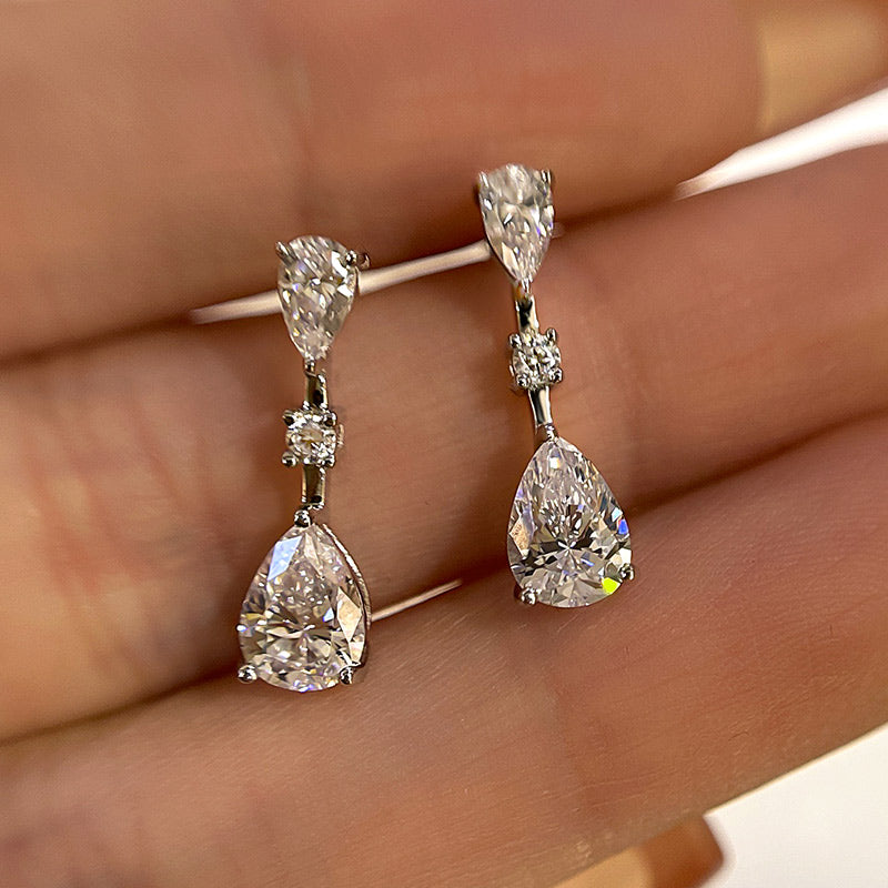 Pear & Round Cut Simulated Diamond Earrings in Sterling Silver