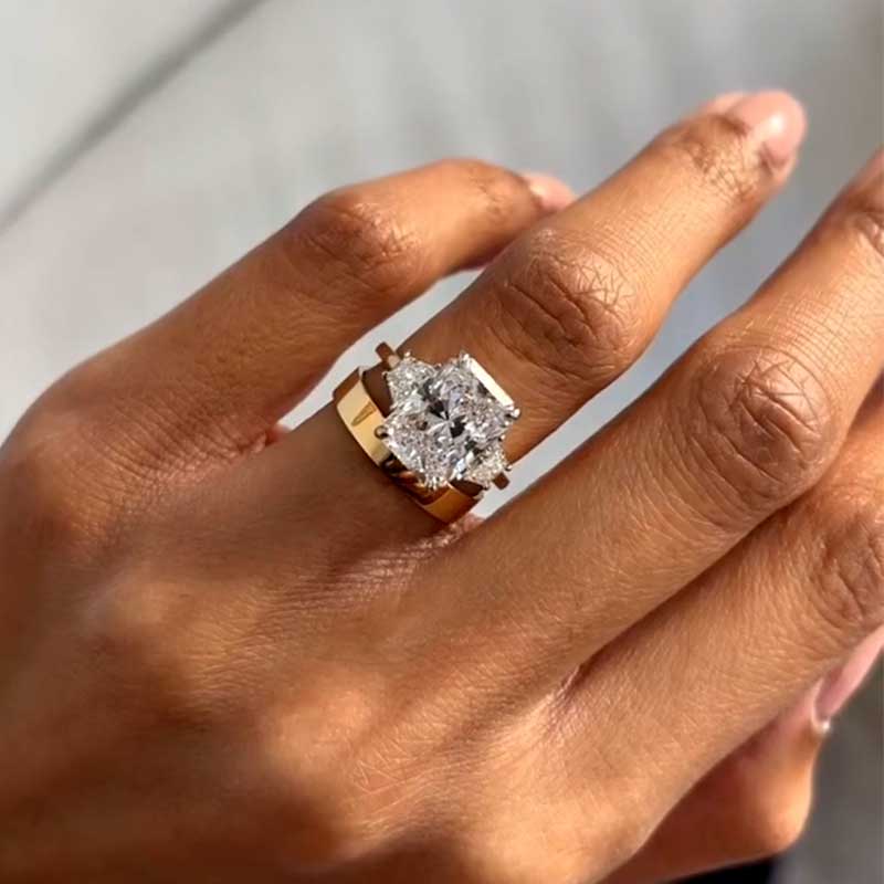 4.5Ct Radiant Cut Wedding Set - Two-Tone 925 Silver (White/Yellow Gold)
