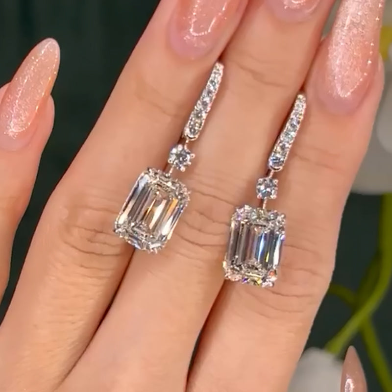6.0 Carat Emerald Cut Simulated Diamond Earrings