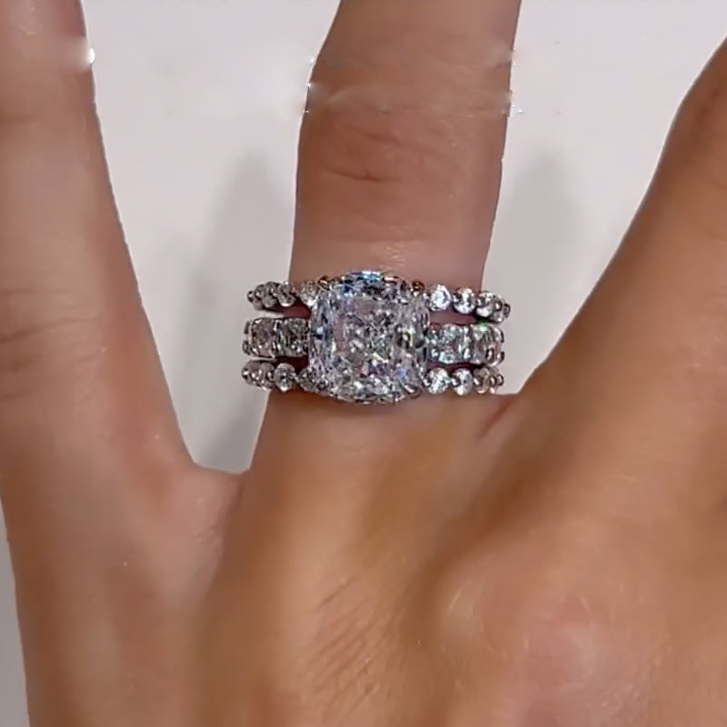 925 Sterling Silver 18K White Gold Plated 4.5 Carat Cushion Cut Diamond Ring