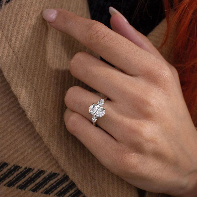 4.0 Carat Oval-Cut Simulated Diamond Three-Stone Engagement Ring