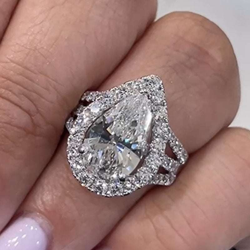 4.5 Carat Pear-Cut Simulated Diamond Vintage Halo Engagement Ring