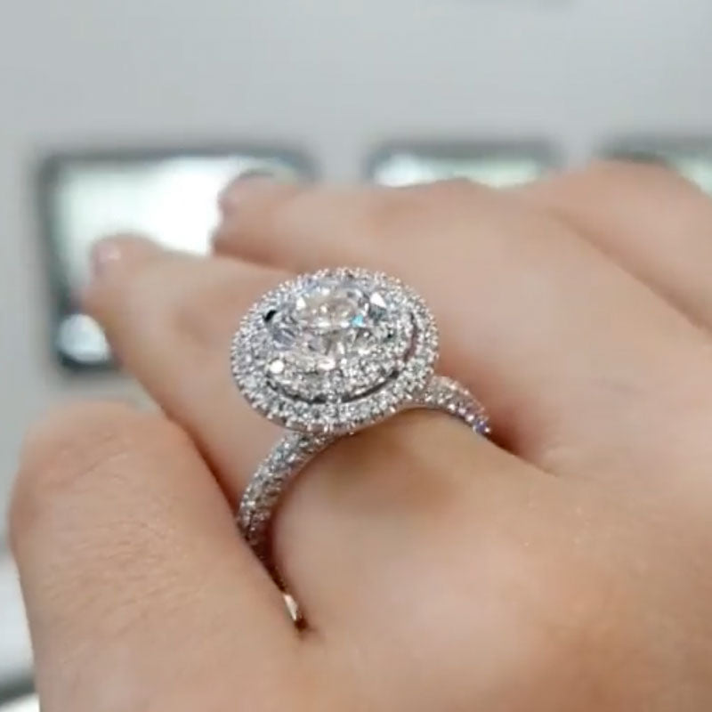 2.0Ct Round Cut Simulated Diamond Halo Ring – 18K White Gold Plated