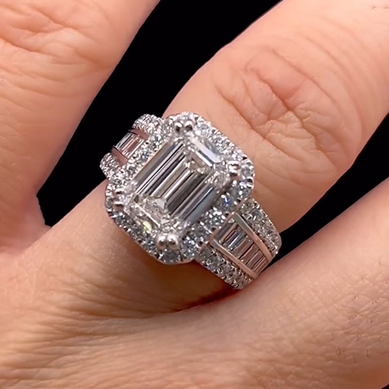 3.0Ct Emerald Cut Simulated Diamond Ring – 18K White Gold Plated