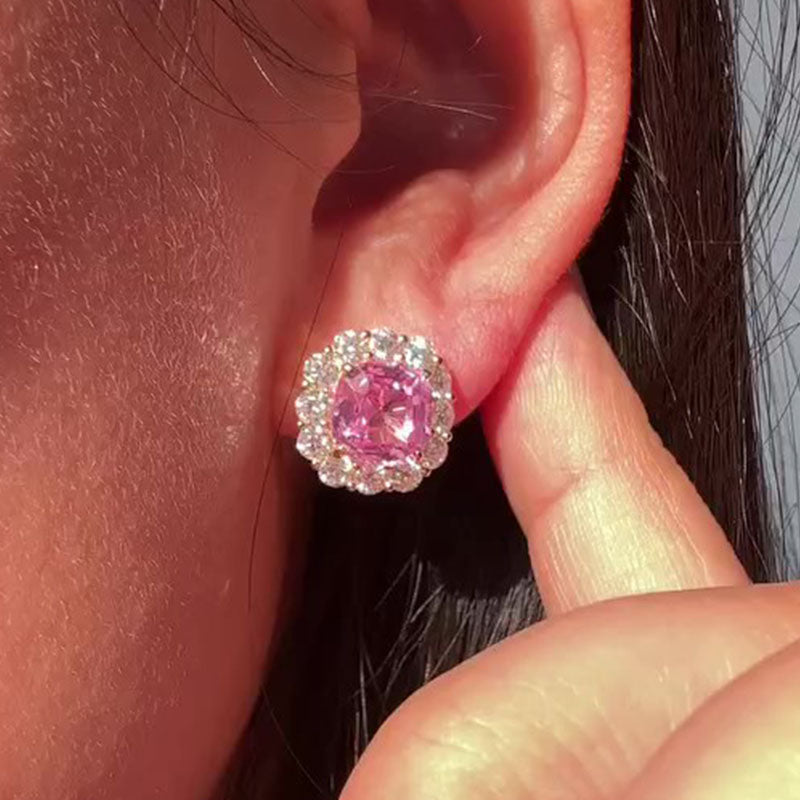 Luxurious Pink Cushion-Cut Simulated Diamond Earrings